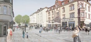 So wird der neue Lindenplatz nach Abschluss der Baumaßnahme im Jahr 2018 aussehen. Visualisierung: Faktorgruen Landschaftsarchitekten